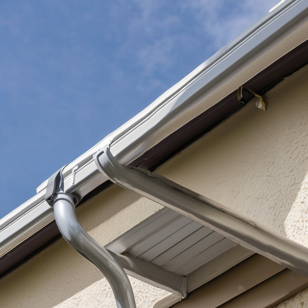 Close-up detail of gutter and roof edge showing installation quality and potential water management points